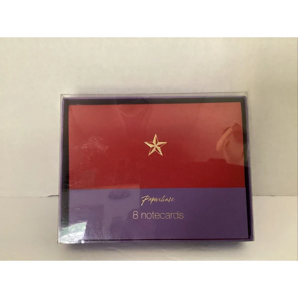 vintage paperchase 8 notecards red w/gold star motif stationery
